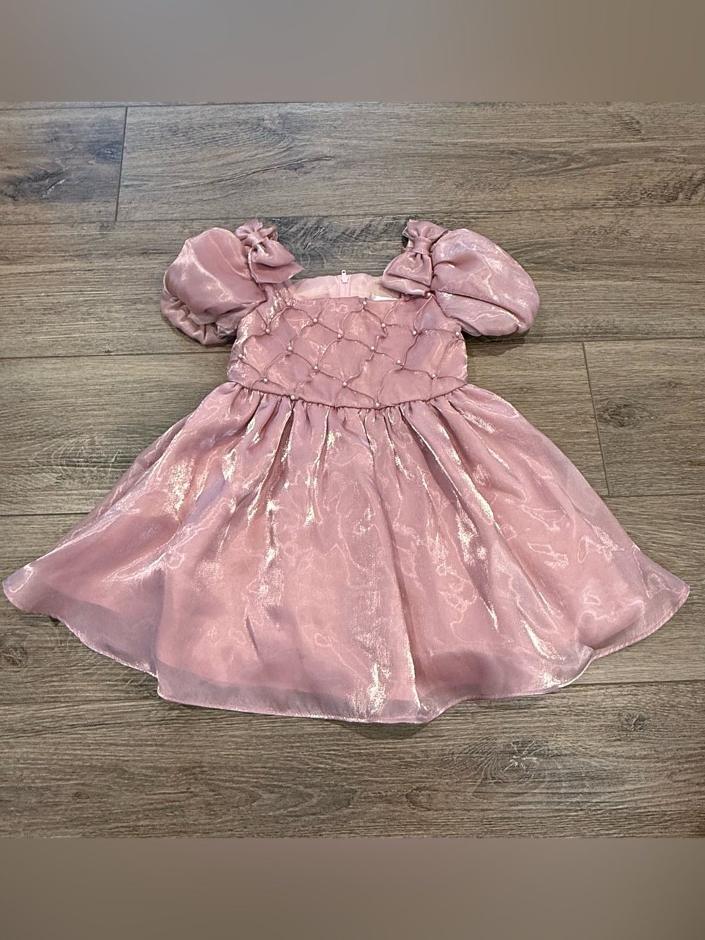 Rare Editions Shimmer Pink Puff-Sleeve Party Dress